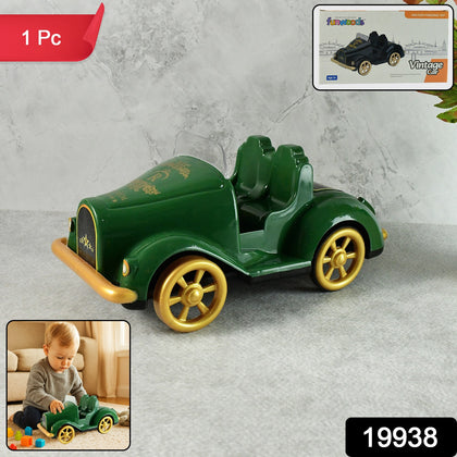 Funwoods vintage friction car toy, red with golden wheels, front view
