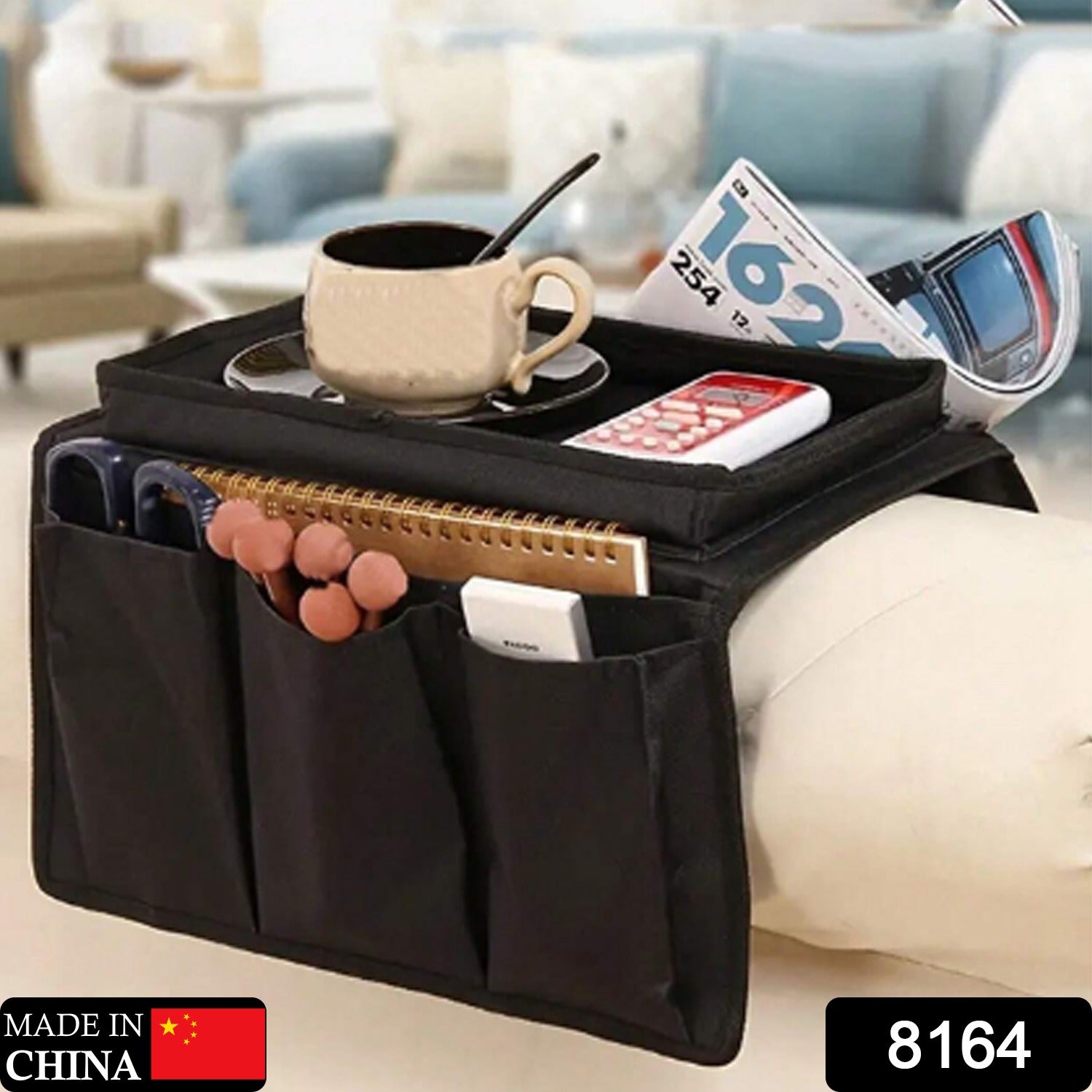 Black 8164 Sofa Arm Rest Hanging Storage Bag on sofa armrest