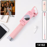 Wired Selfie Stick with Rearview Mirror & Built-in Shutter Button