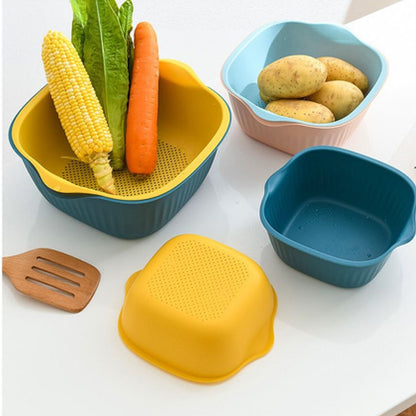 2-in-1 Plastic Washing Bowl with Strainer – Multipurpose Kitchen Drainer Basket