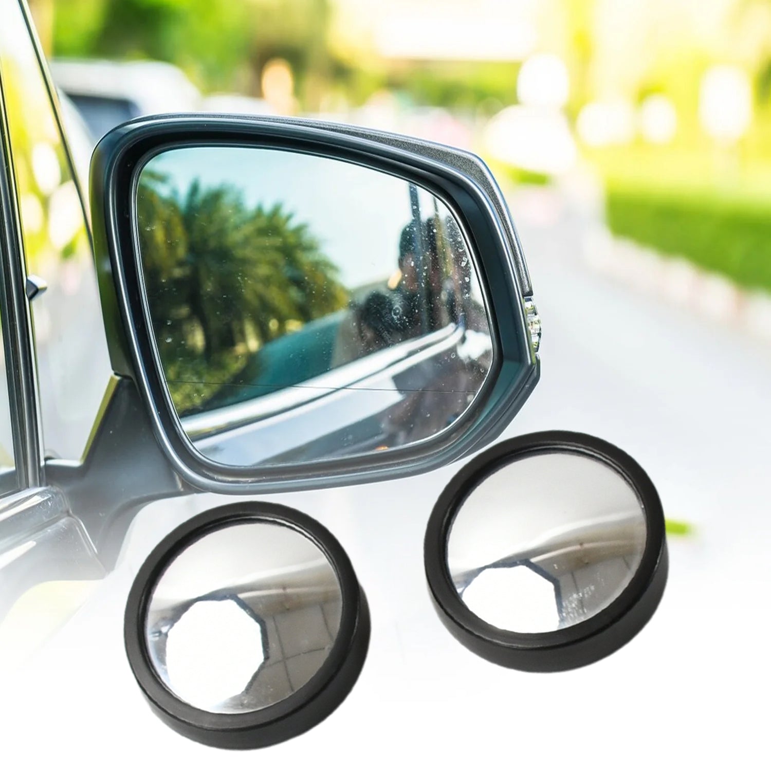Car Blind Spot HD Glass Mirror – Round Convex Rear View Frameless Mirror (2 Pcs)