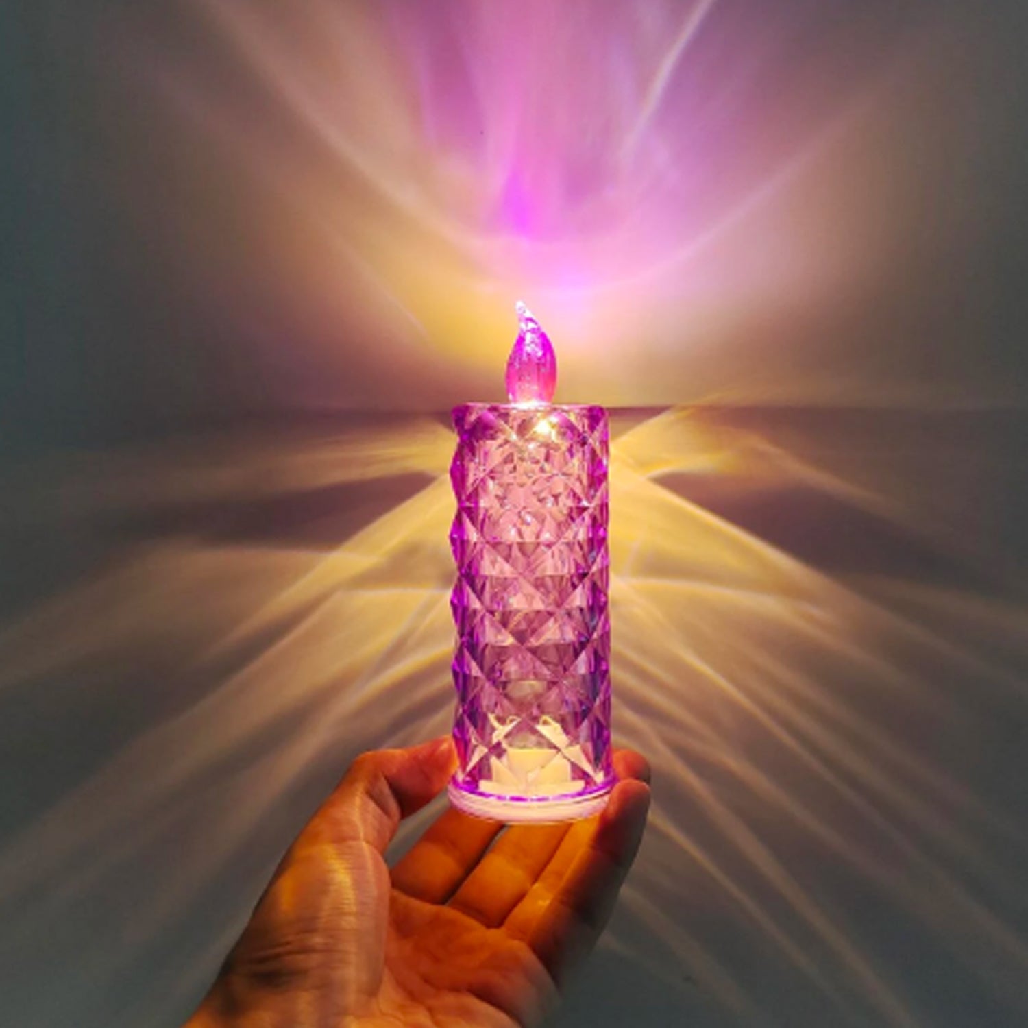 LED candlelight displaying multicolor effect in room