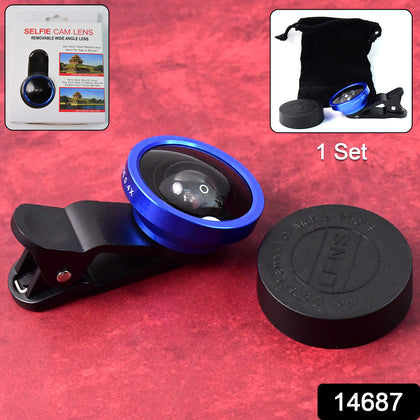Universal clip-on wide-angle selfie lens attached to a smartphone, showing a broader view