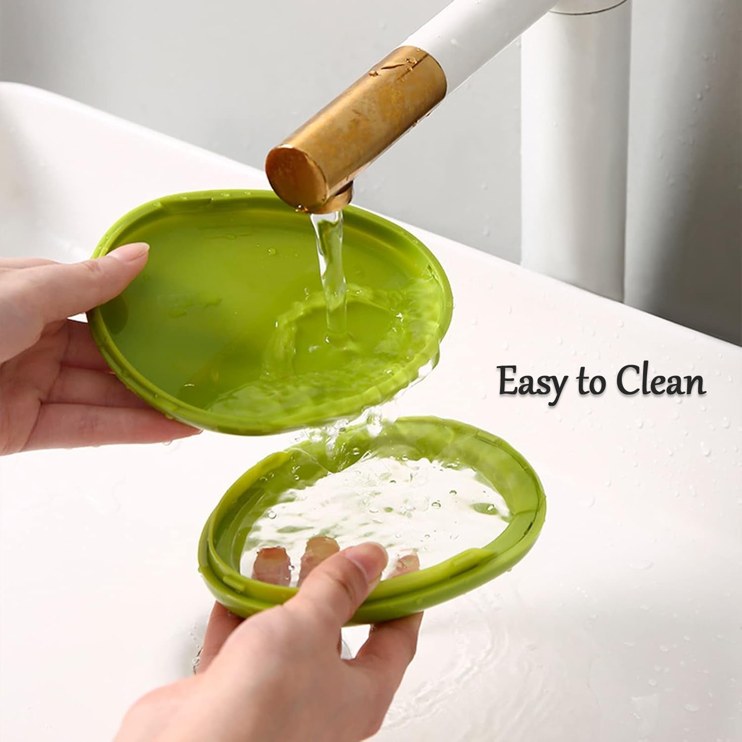 Green oval vegetable container with lid open