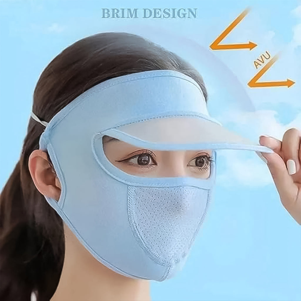 Woman modeling a beige UV protection cap, ideal for outdoor sun protection and daily wear.