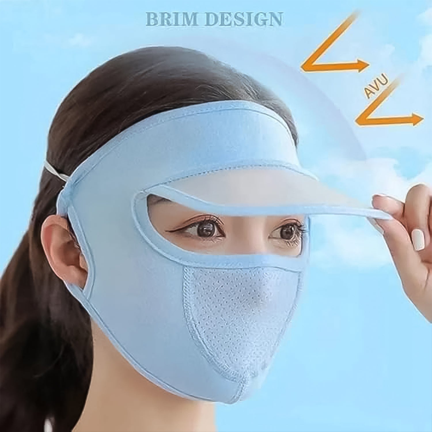 Woman modeling a beige UV protection cap, ideal for outdoor sun protection and daily wear.
