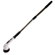 Long white and black electric scrubber with a silver extension pole on a plain white background.