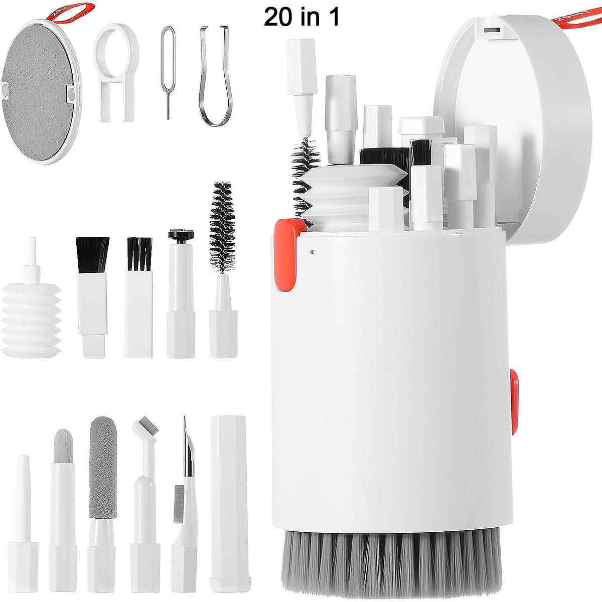 User cleaning keyboard with the large retractable brush from the kit