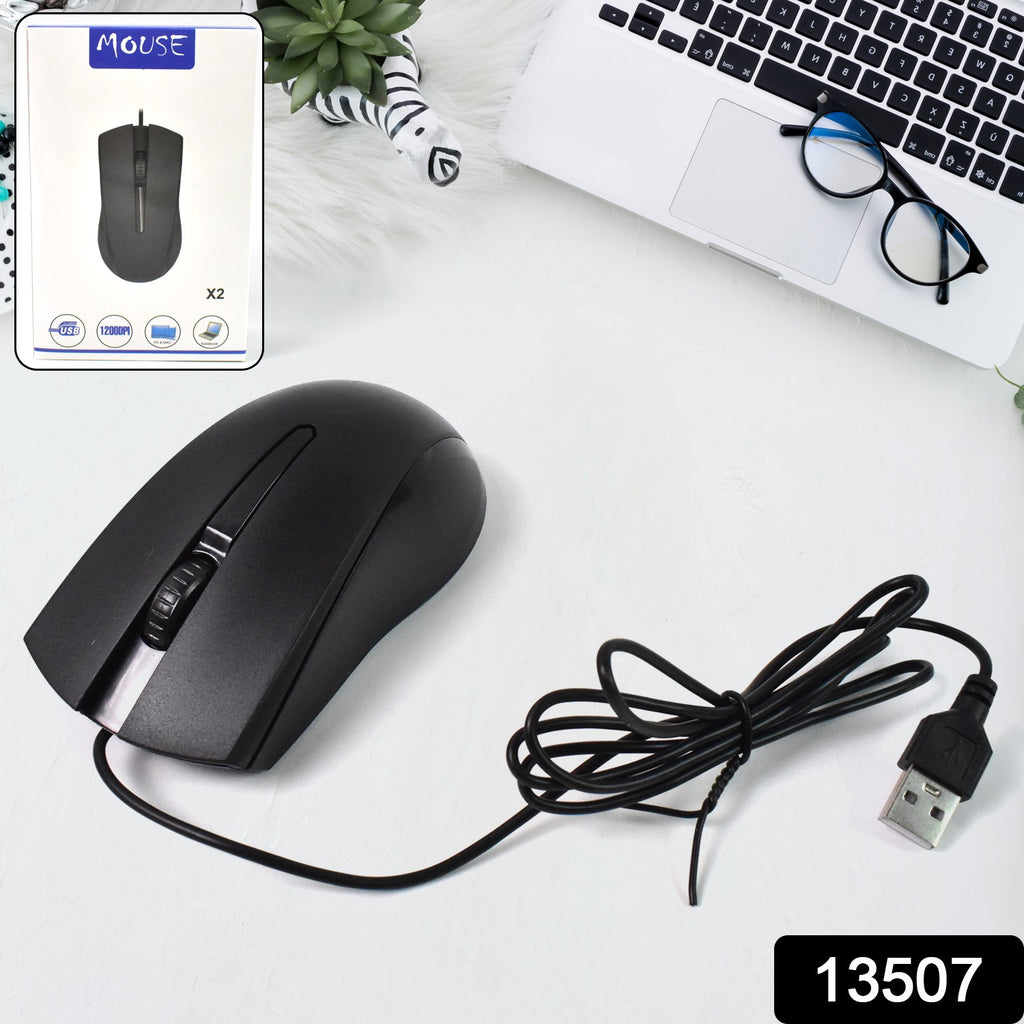 Wukusy Wired Optical Mouse in sleek black, shown from the front angle.