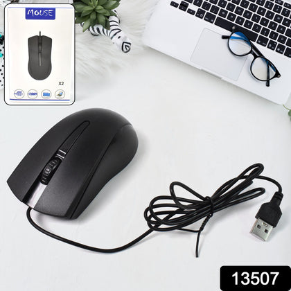 Wukusy Wired Optical Mouse in sleek black, shown from the front angle.