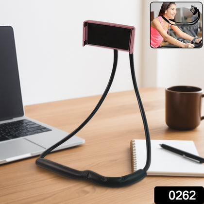 Person using flexible neck phone holder around neck while lying down