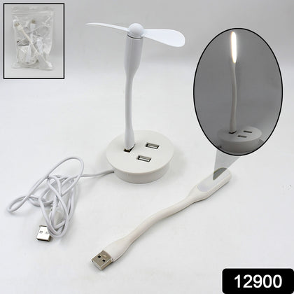 Mini USB Fan Combo with LED light & 3-port hub