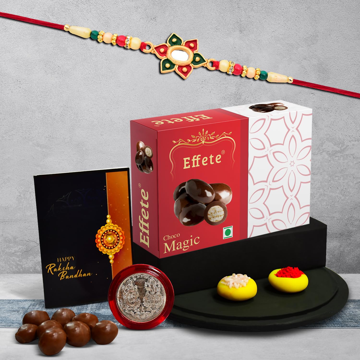 Flower Rakhi Set with Chocolate Magic 32gm for Raksha Bandhan
