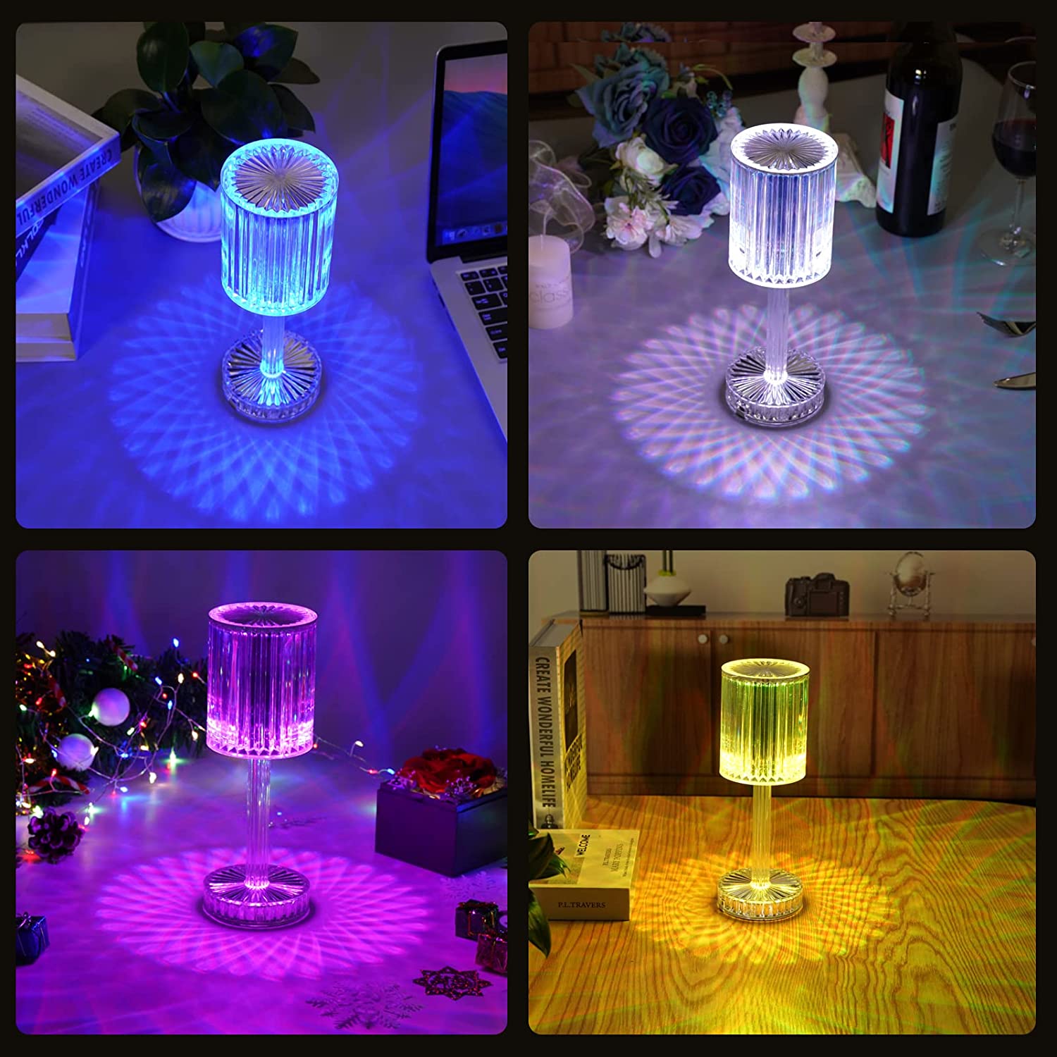Touch Control Crystal LED Table Lamp – USB Rechargeable Atmosphere Night Light for Home & Bedroom Décor