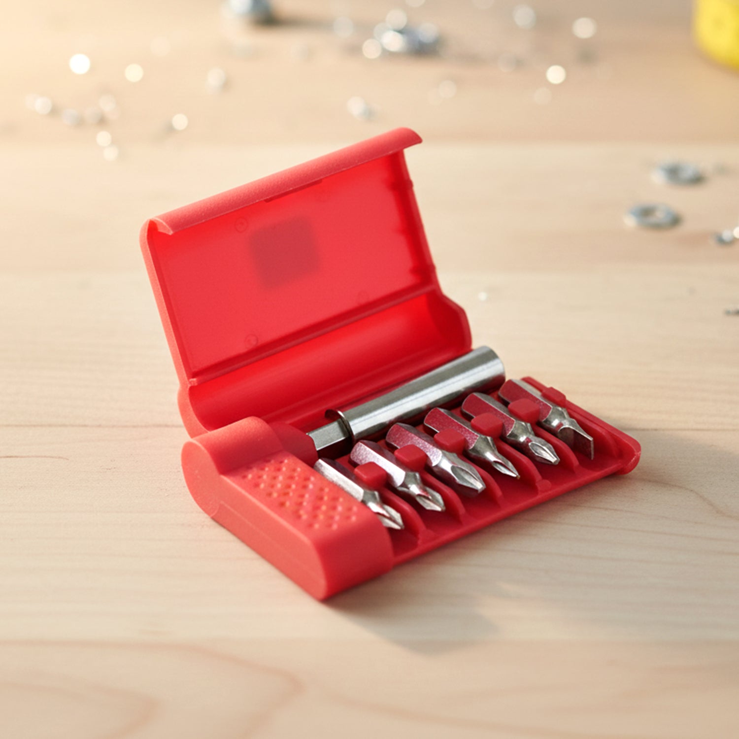 Close-up of screwdriver bits and magnetic holder