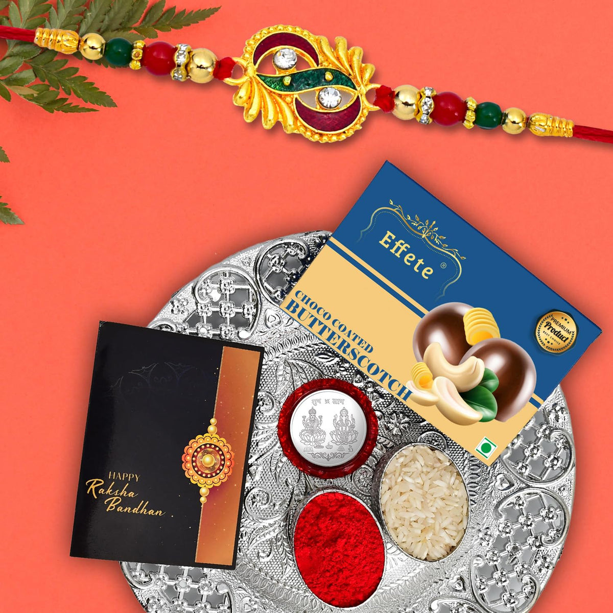 Royal Design Diamond Rakhi Combo with Butter Scotch Chocolate
