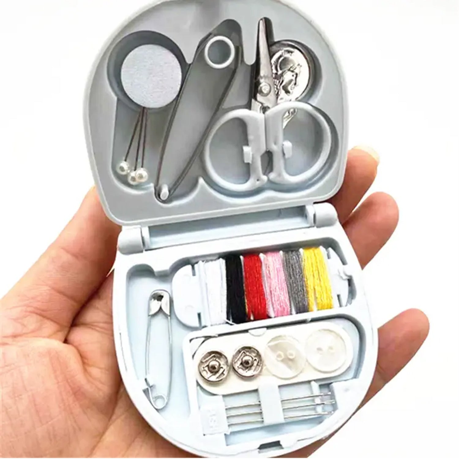 Six color thread board inside the mini sewing kit