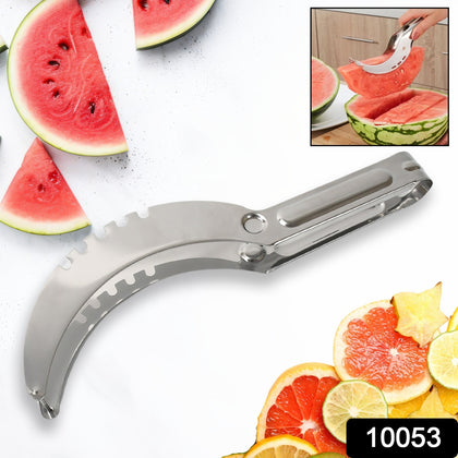 3-in-1 stainless steel watermelon slicer with knife and corer on white background