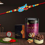 Plane Rakhi Set with Assorted Chocolate & Dry Fruits – 96gm
