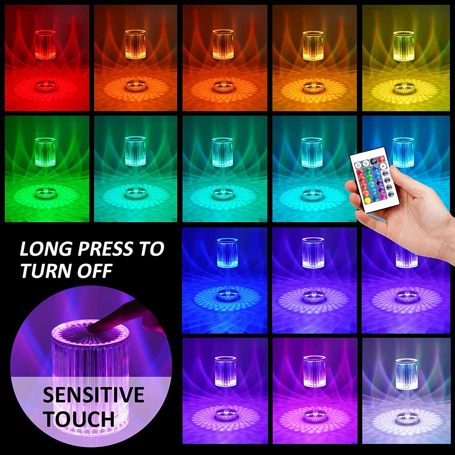 Touch Control Crystal LED Table Lamp – USB Rechargeable Atmosphere Night Light for Home & Bedroom Décor