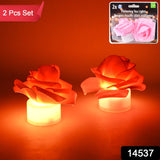 Rose Flower Shaped Led Flickering Tealight Candles (2 Pc)