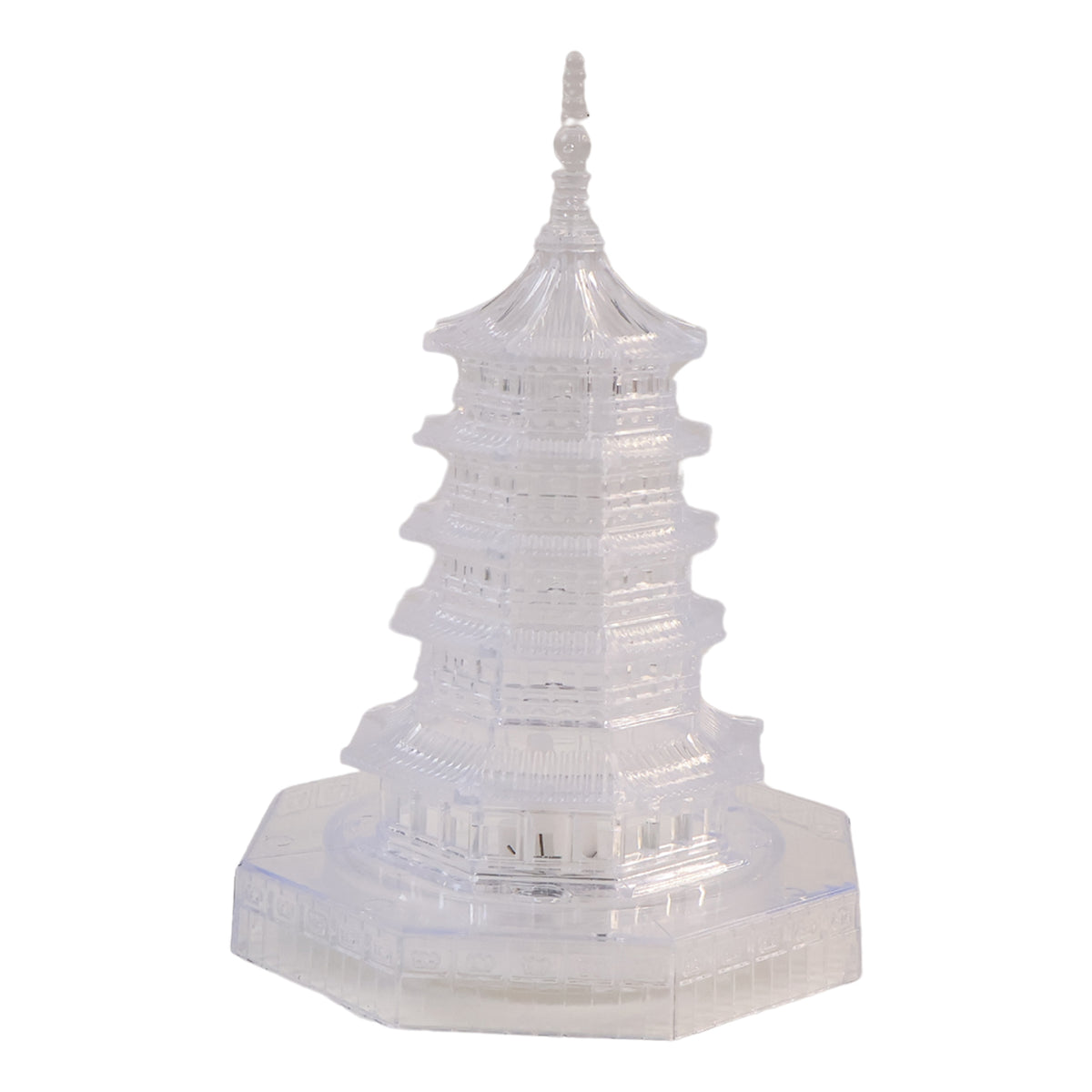 Close-up of the crystal texture and LED light within the pagoda lamp