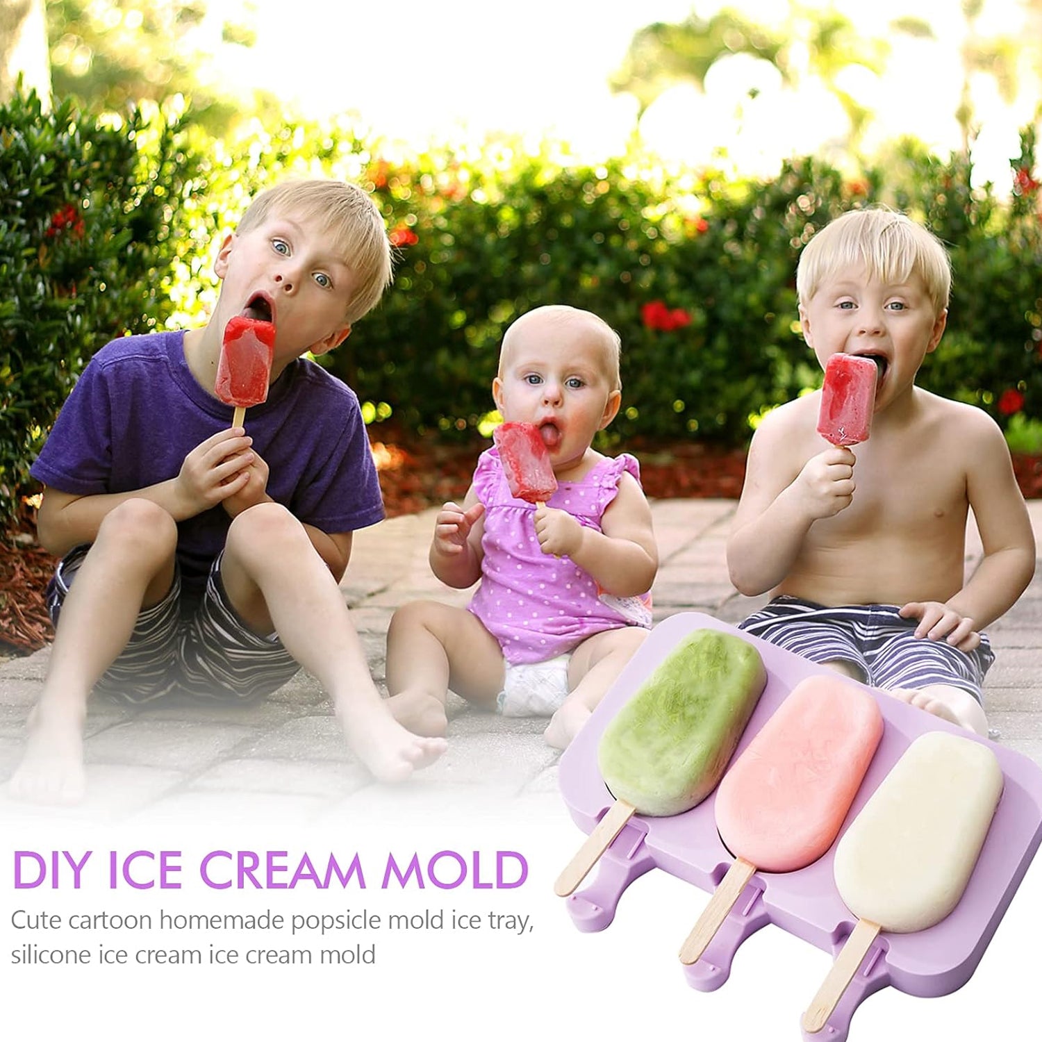 Silicone Popsicle Molds – Ice Pop Maker with Lids & 50 Sticks for DIY Homemade Ice Cream