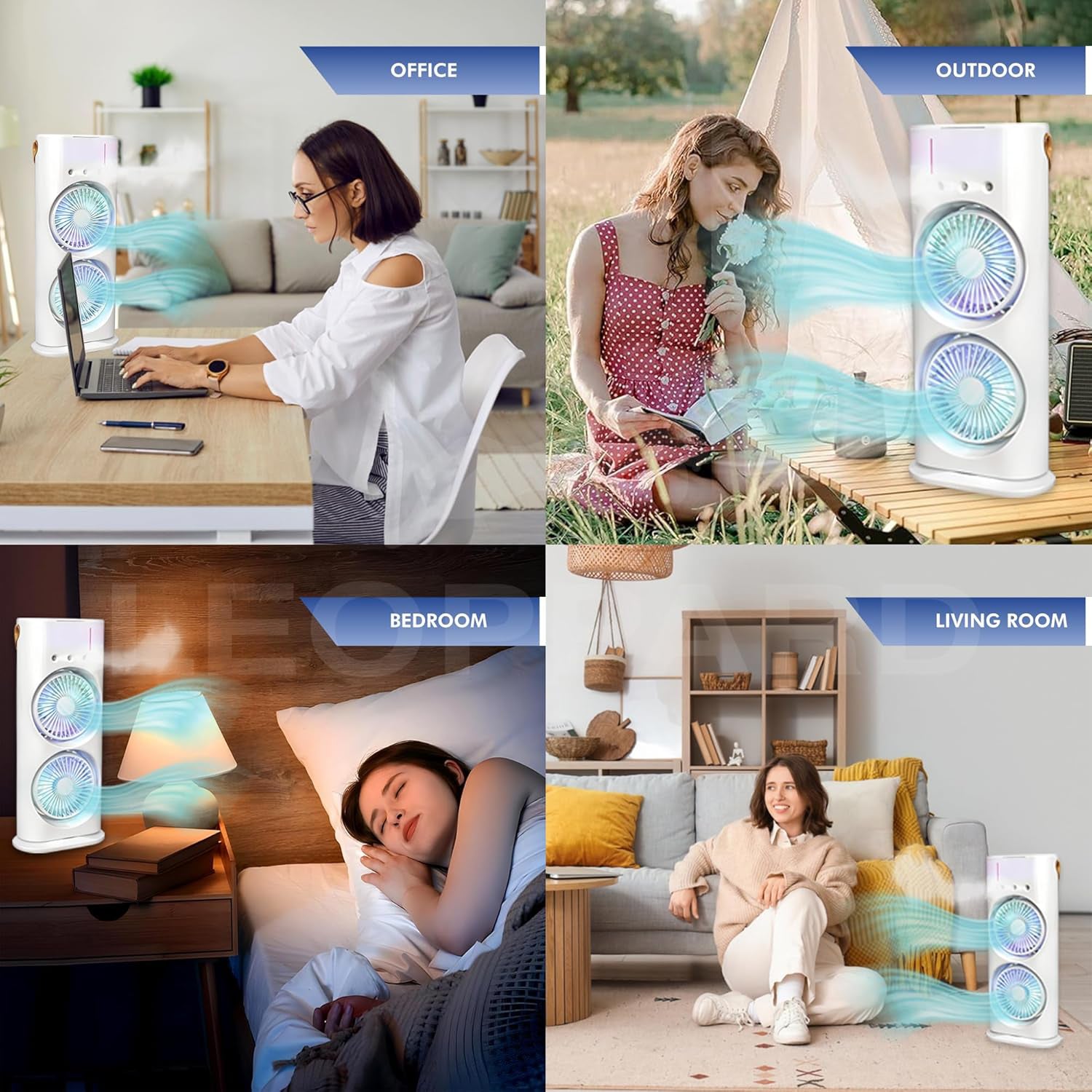 Electric fan’s double-head spray nozzles in action