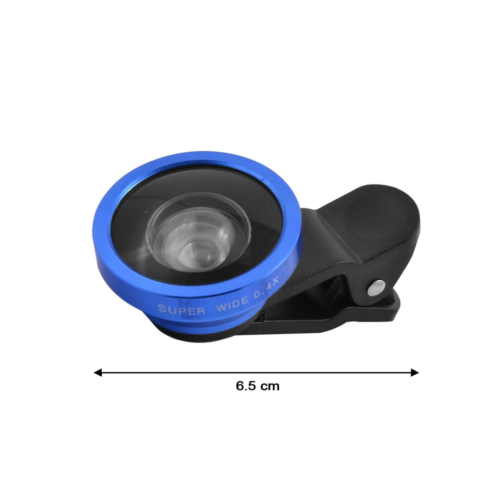 Contents of the universal clip-on lens set: lens, clip, protective cover, and carry pouch