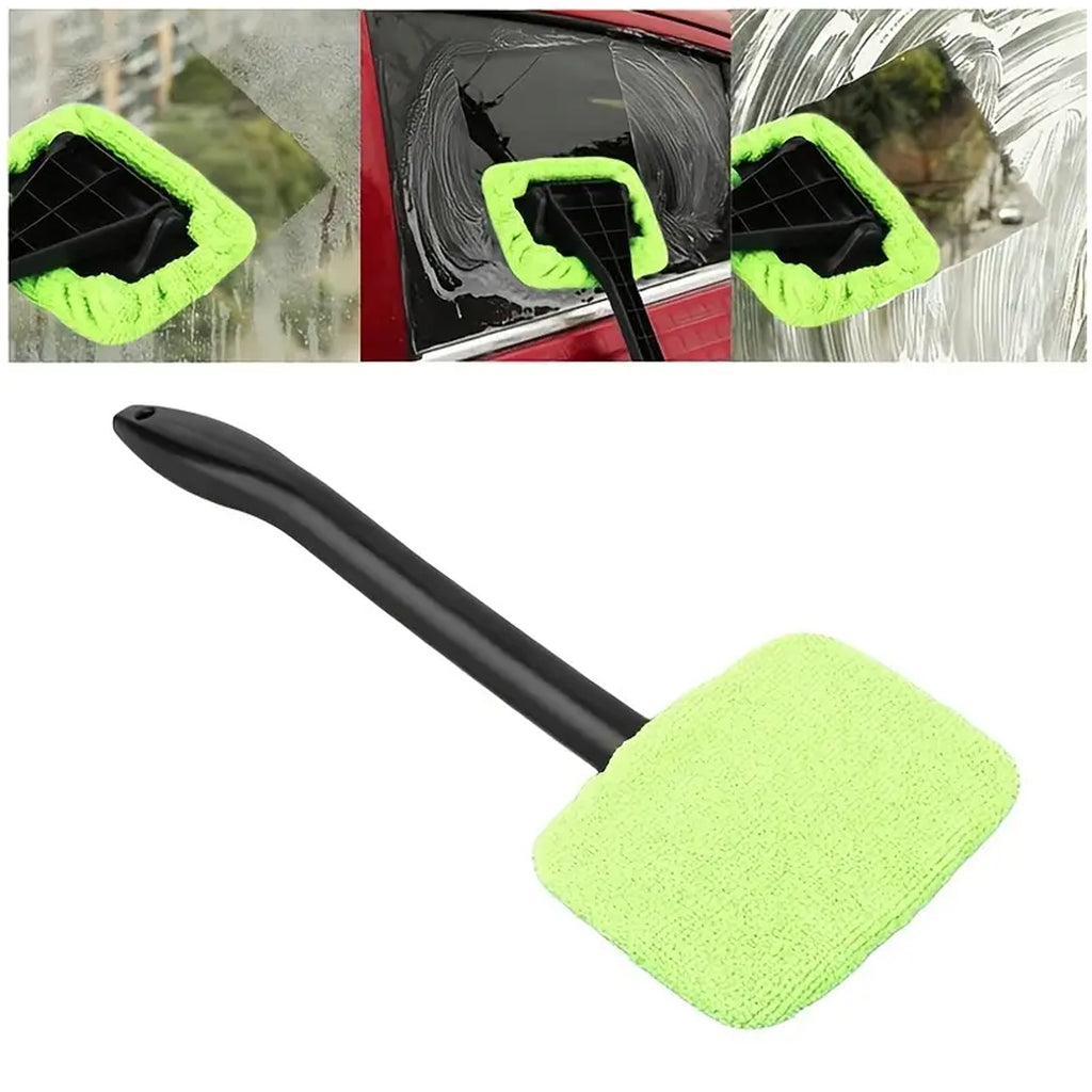Close-up of microfiber cloth attached to windshield cleaner wiper