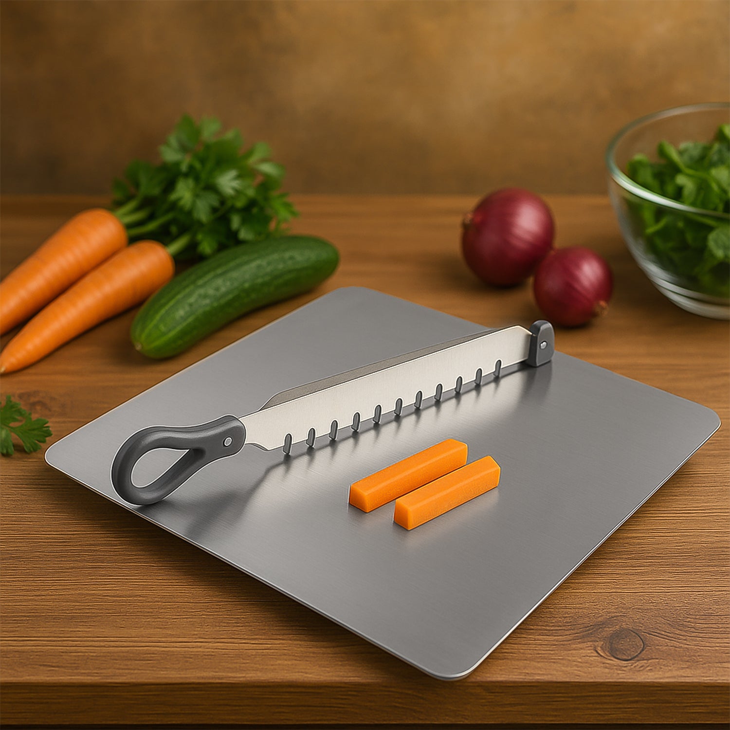 Supermom vegetable slicer showing comfortable, non-slip ergonomic handle