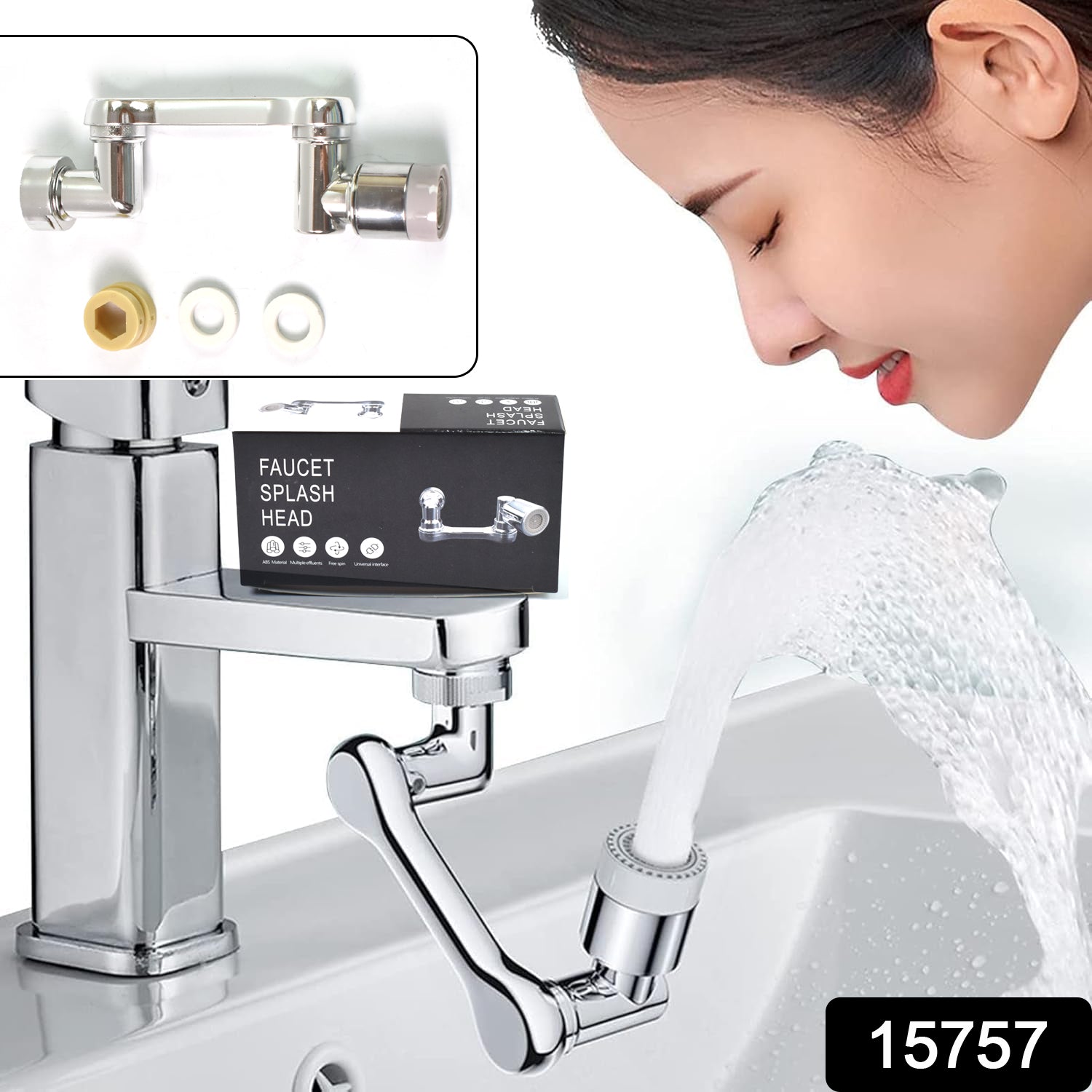1080° rotating faucet aerator extender installed on a kitchen sink