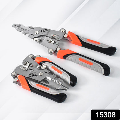 8-in-1 wire stripper pliers with soft grip angled view