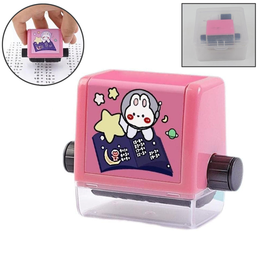 Child demonstrating the adjustable numbers on the math roller stamp