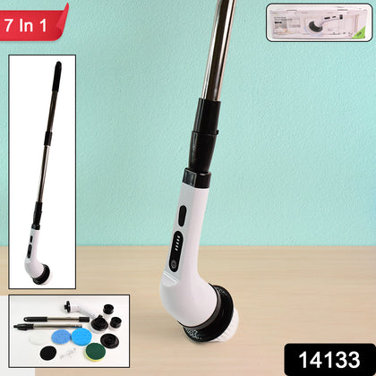 7-in-1 electric spin scrubber with multiple brush heads displayed