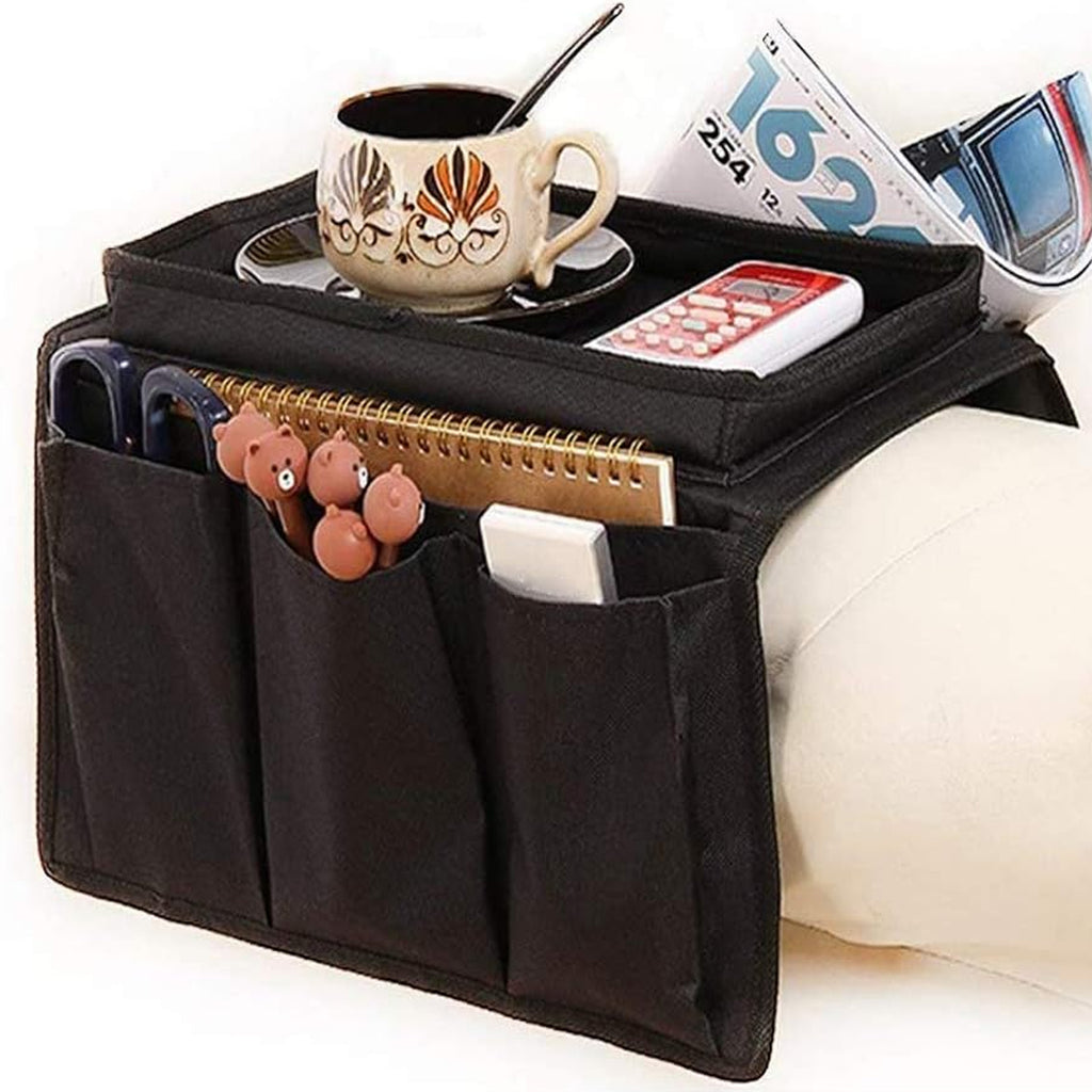 Side view of 8164 sofa storage bag showing pockets and tabletop