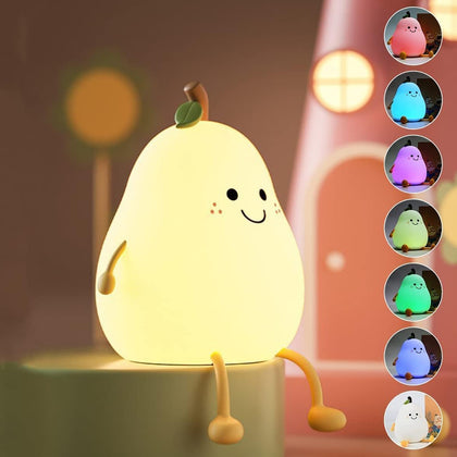 Cute pear silicone night lamp glowing with multi-color LED