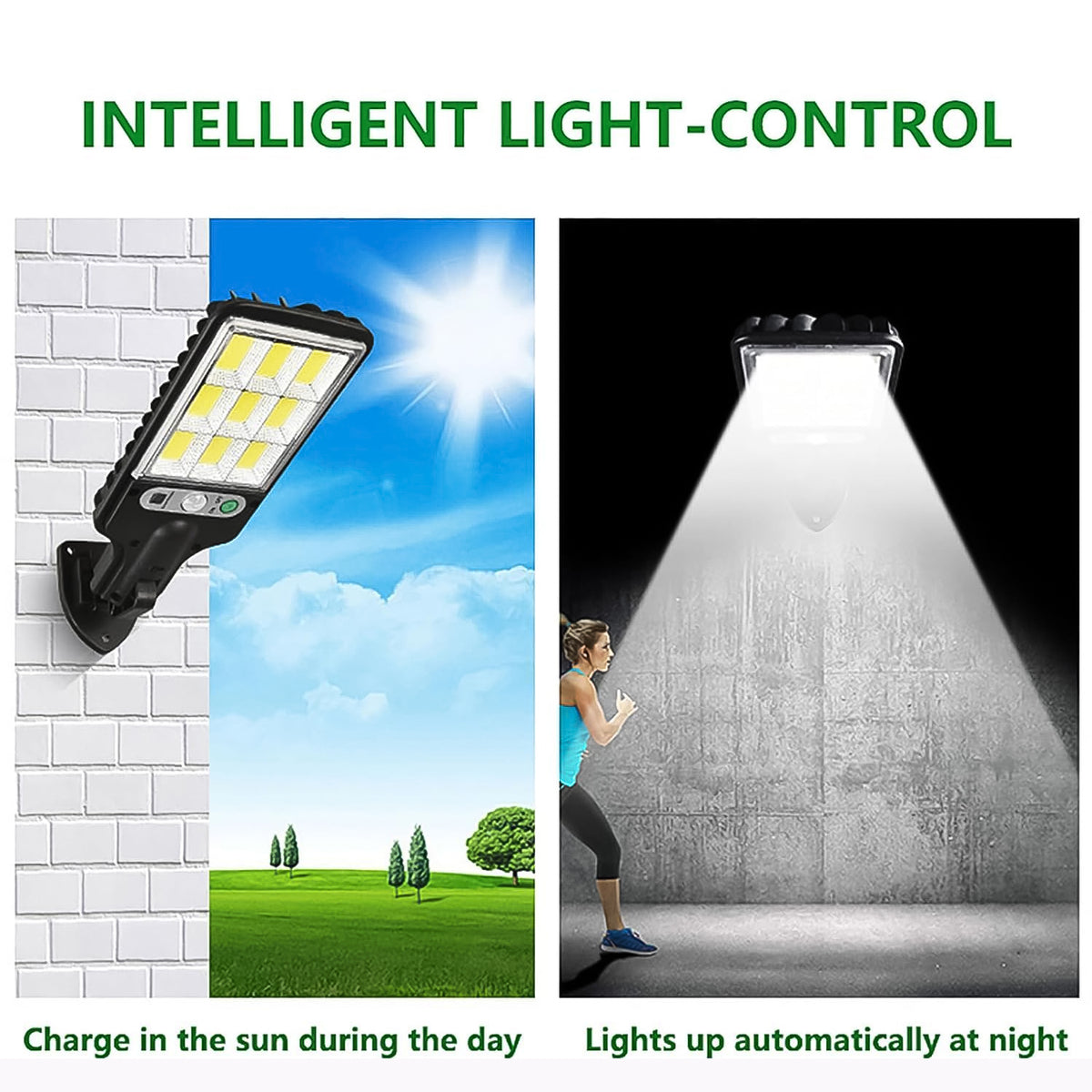 Diagram showing motion sensor detection area of solar street light