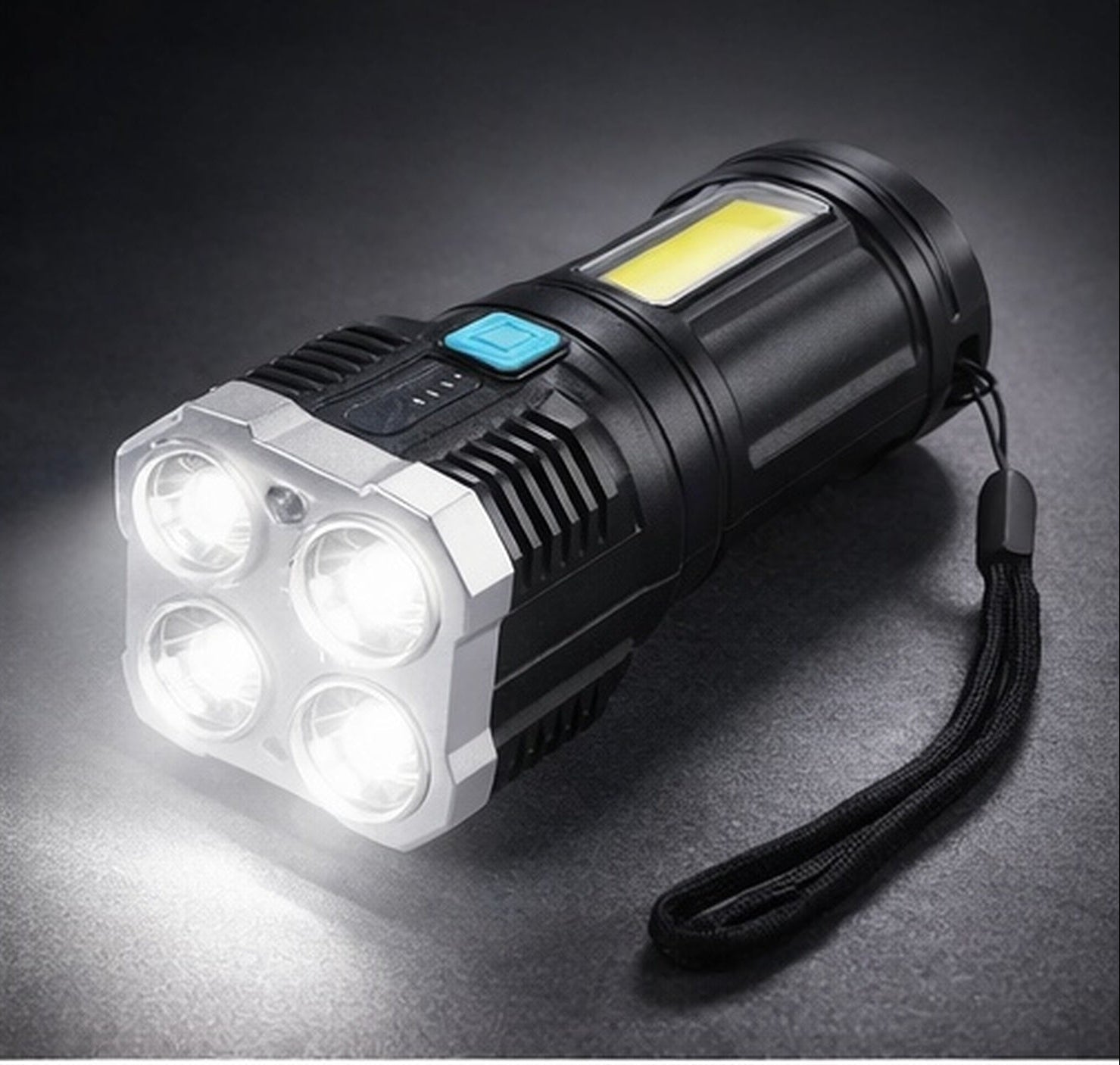 Multifunctional Strong 4 Led Torch Light Portable Rechargeable Flashlight Emergency Light – Portable Camping, Hiking & Outdoor Torch