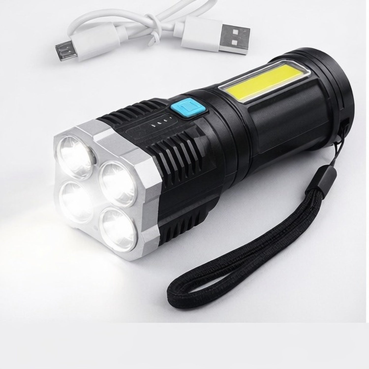 Multifunctional Strong 4 Led Torch Light Portable Rechargeable Flashlight Emergency Light – Portable Camping, Hiking & Outdoor Torch
