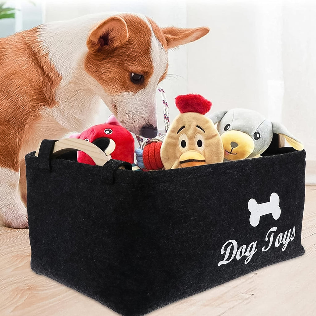 Empty Pet Toy Storage Basket made from felt, highlighting its sturdy and soft construction.