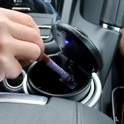 Portable Car Ashtray with Lid – Blue LED Light, Includes Color Box