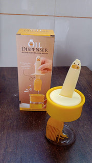 Transparent glass oil dispenser bottle with integrated silicone basting brush