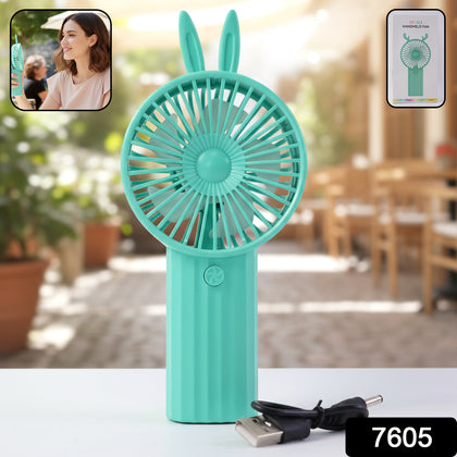 Front view of the pink Mini Handheld Fan with adorable bunny ears.