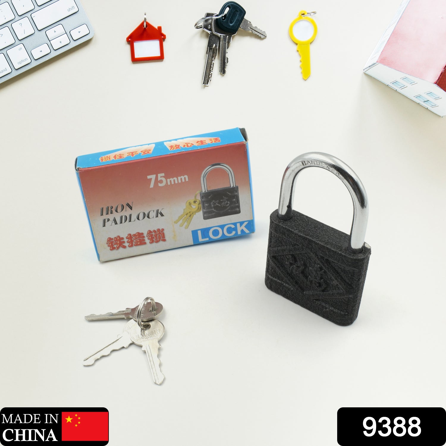 75mm iron padlock with brass core & black spray finish