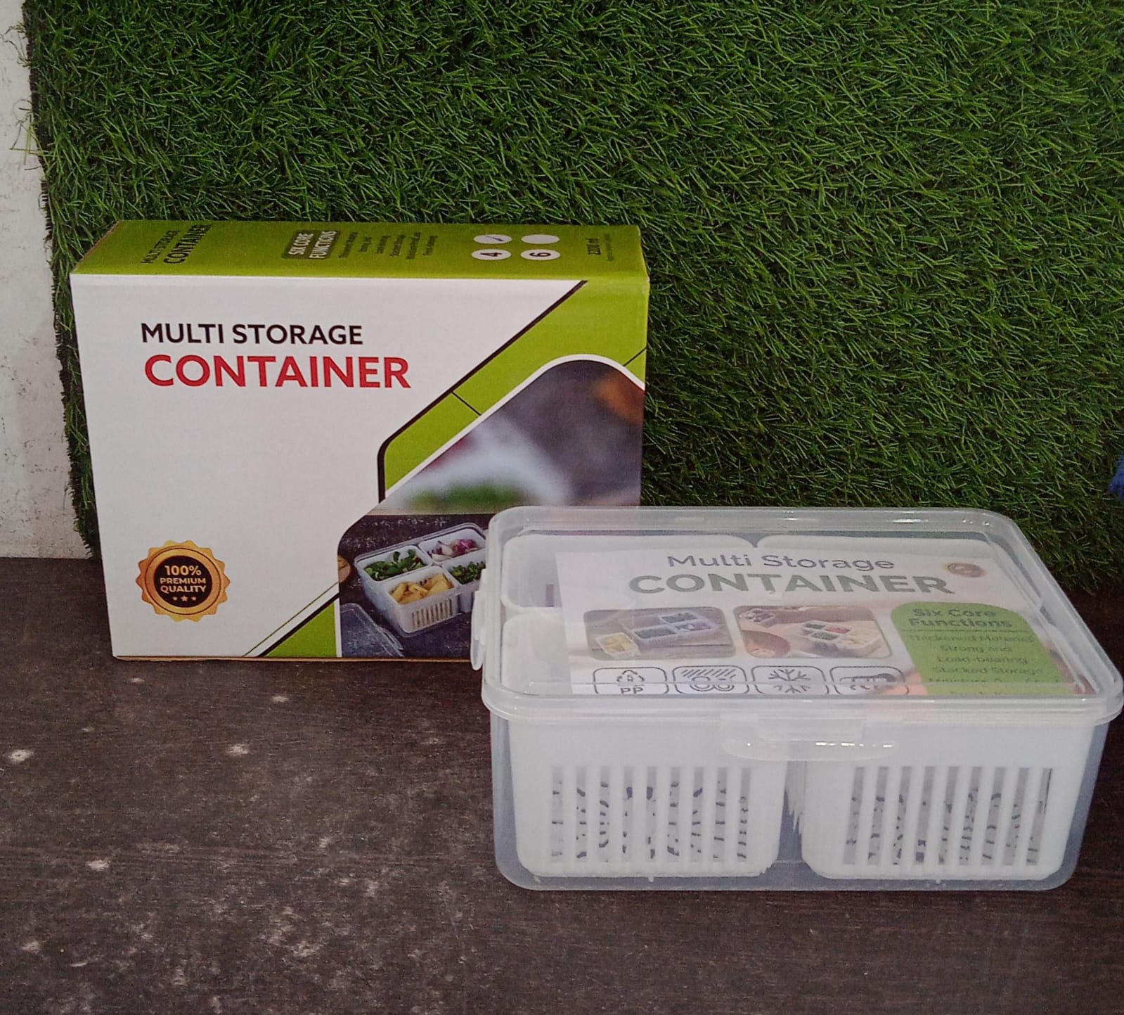 Fridge Storage Box – 4-Grid Vegetable Draining Crisper for Kitchen & Refrigerator