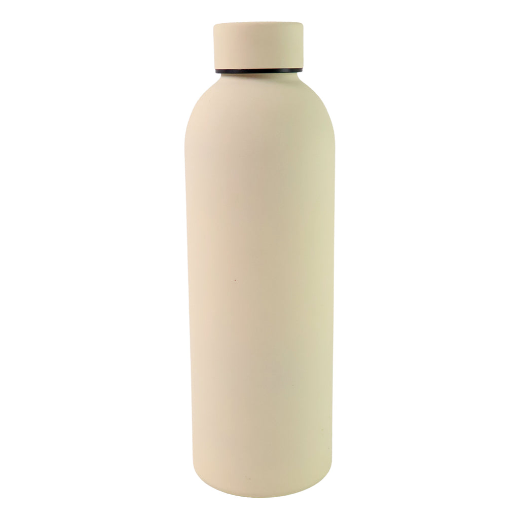 Insulated water bottle keeping drinks hot & cold, close-up