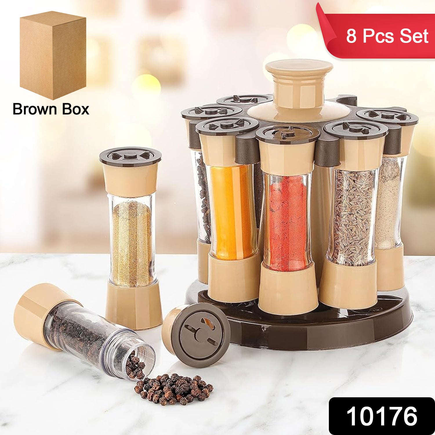360° Revolving Spice Rack - 8 Jar Spice Organizer for Kitchen & Dining Table