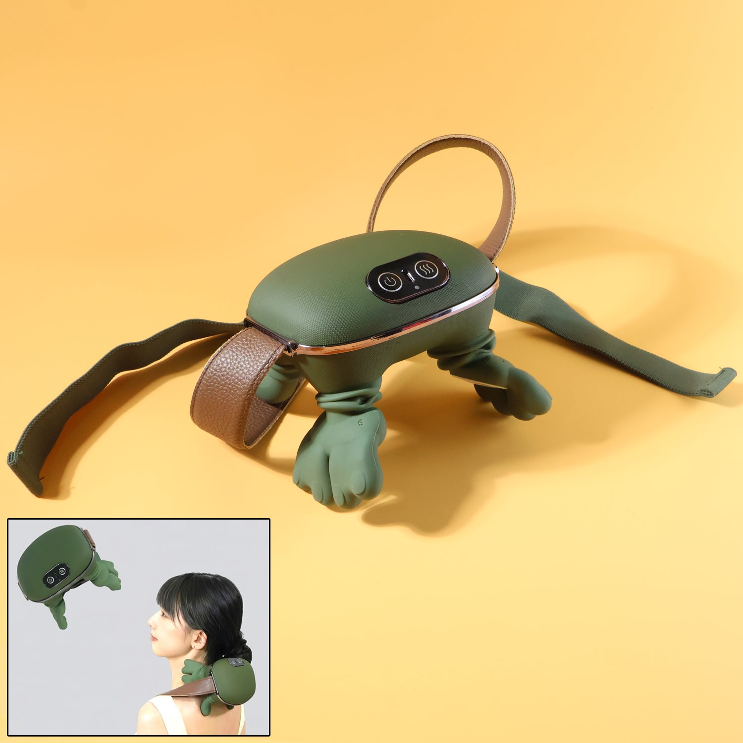 Portable lightweight neck and shoulder massager in use