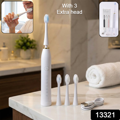 White Rechargeable Electric Toothbrush with 3 Extra Heads